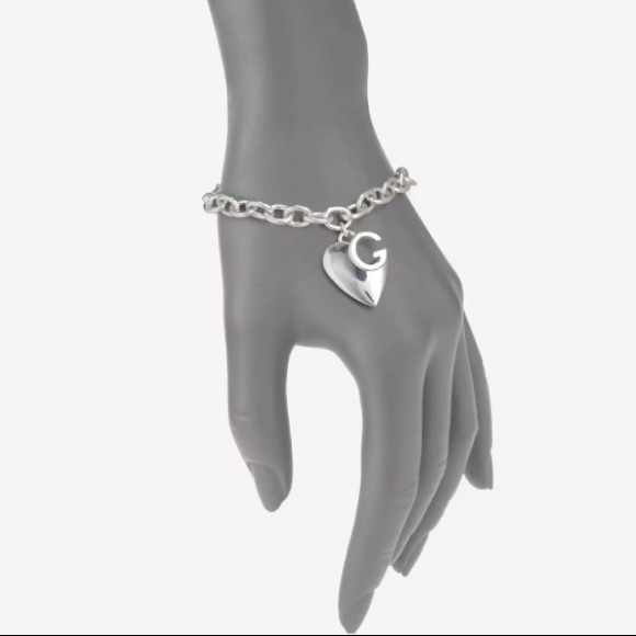 Gucci Sterling Silver Heart Cut-Out G Charm Logo Chain Bracelet 8” New Box $700 - Picture 2 of 16